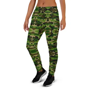 Green Camo Women's Joggers, Soft Best Camo Jogger Sweatpants For Ladies-Made in EU