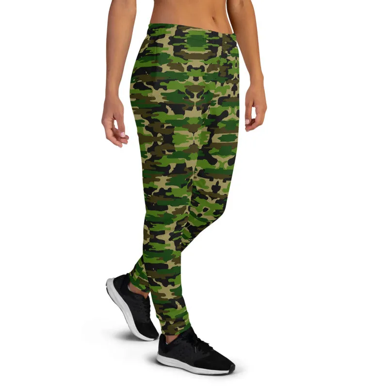 Green Camo Women's Joggers, Soft Best Camo Jogger Sweatpants For Ladies-Made in EU