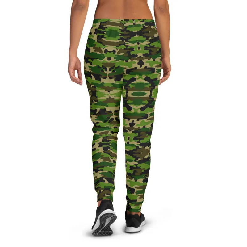 Green Camo Women's Joggers, Soft Best Camo Jogger Sweatpants For Ladies-Made in EU