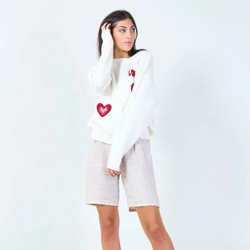 Heart embroidered knit sweater wholesale
