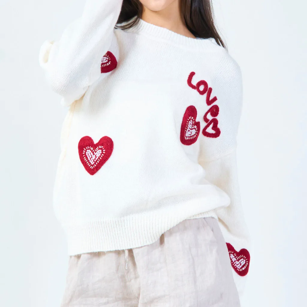 Heart embroidered knit sweater wholesale