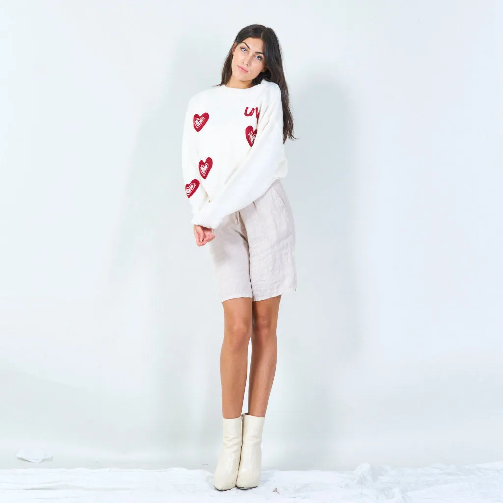 Heart embroidered knit sweater wholesale