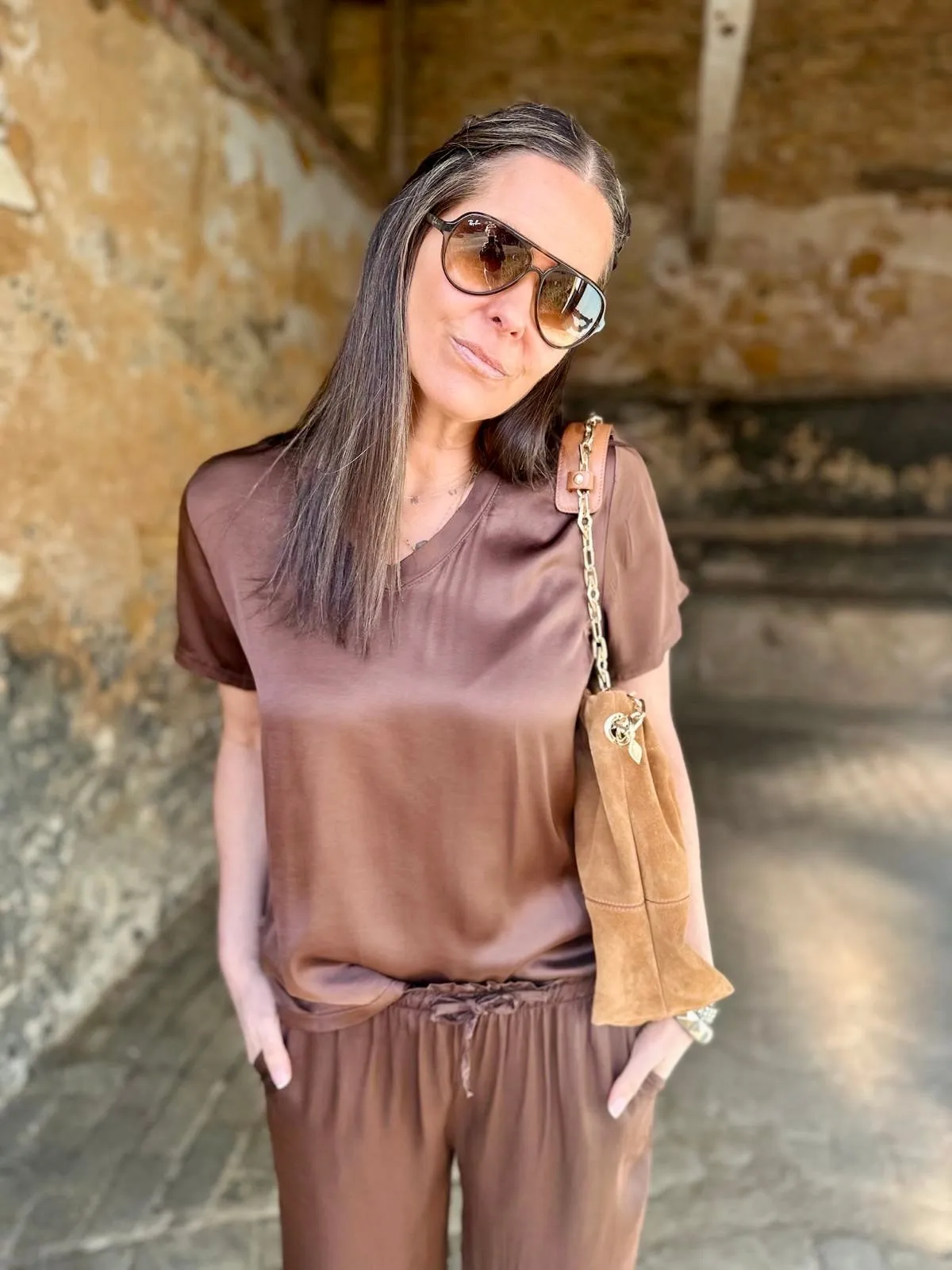 Isobel Silk Blend Tee Chocolate