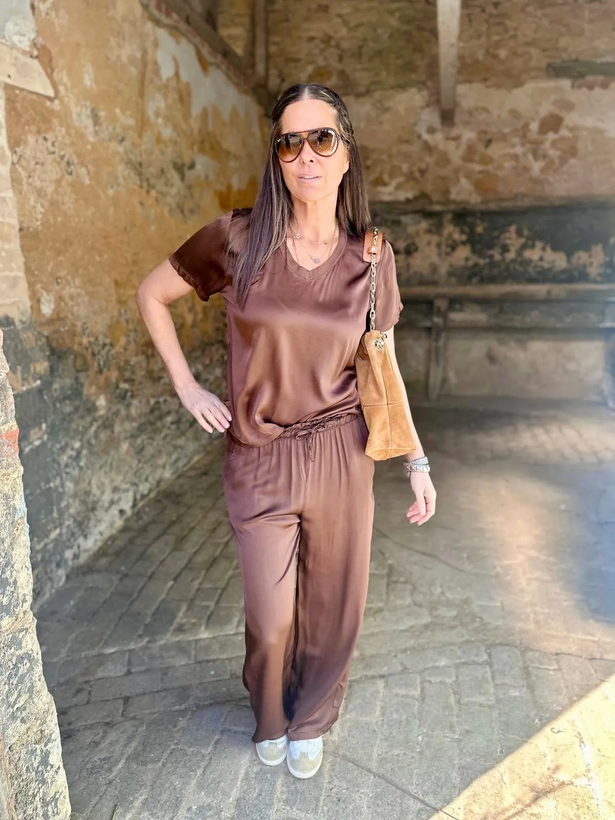 Isobel Silk Blend Tee Chocolate