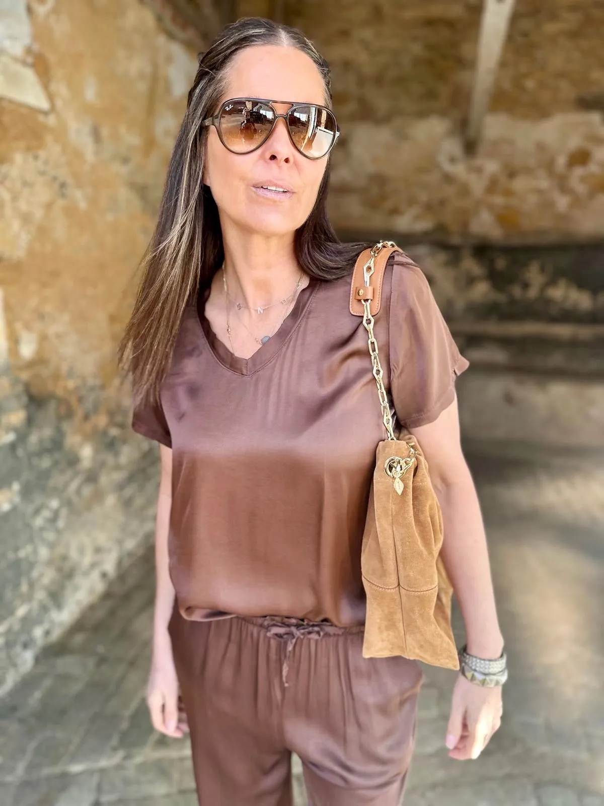 Isobel Silk Blend Tee Chocolate