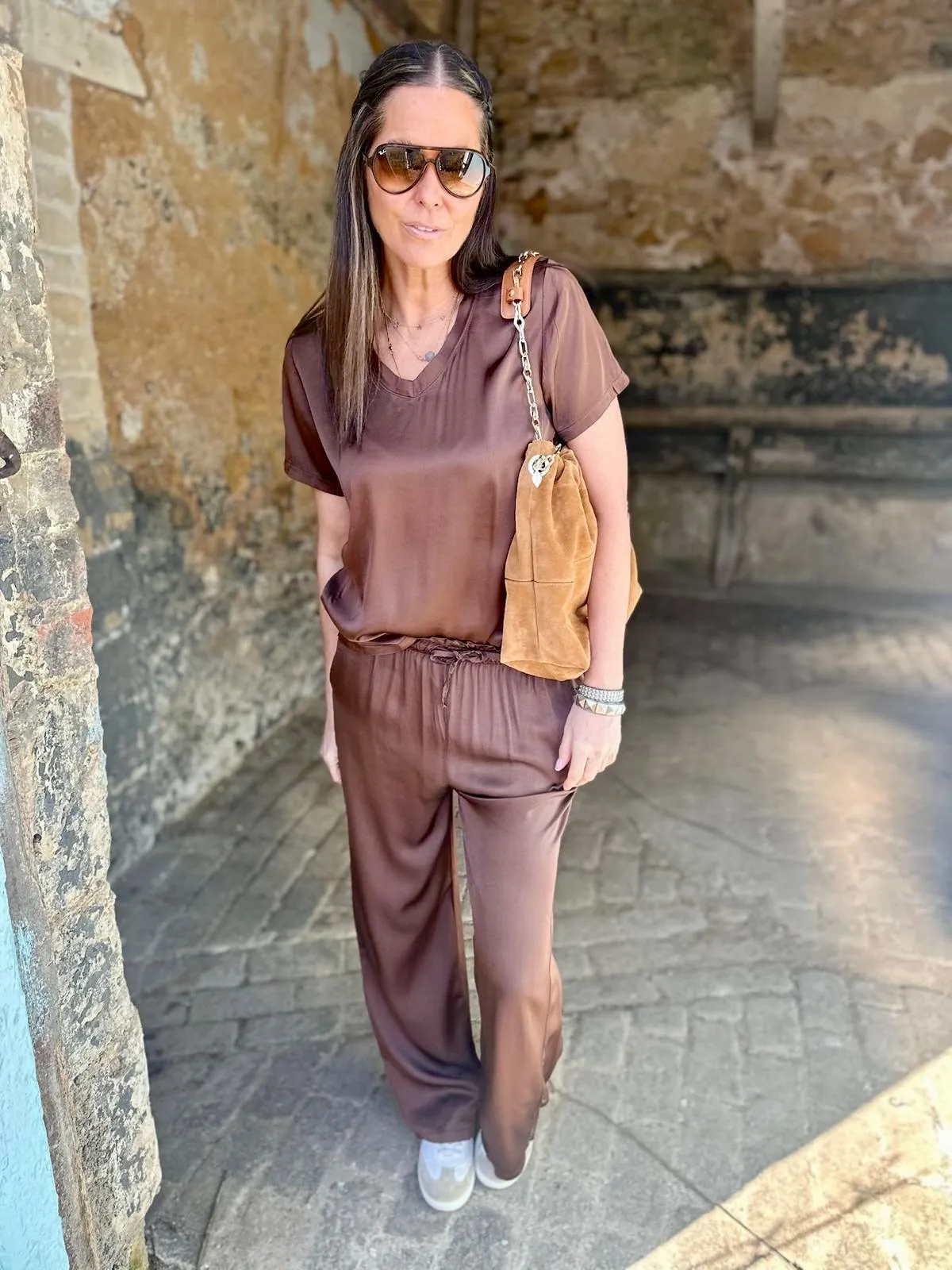 Isobel Silk Blend Tee Chocolate