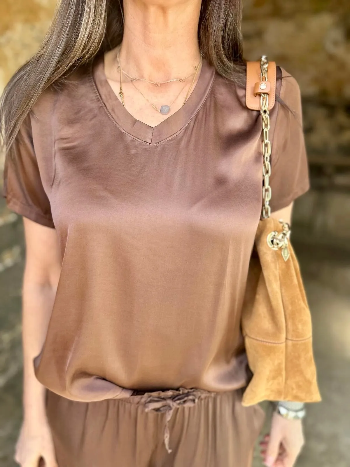 Isobel Silk Blend Tee Chocolate