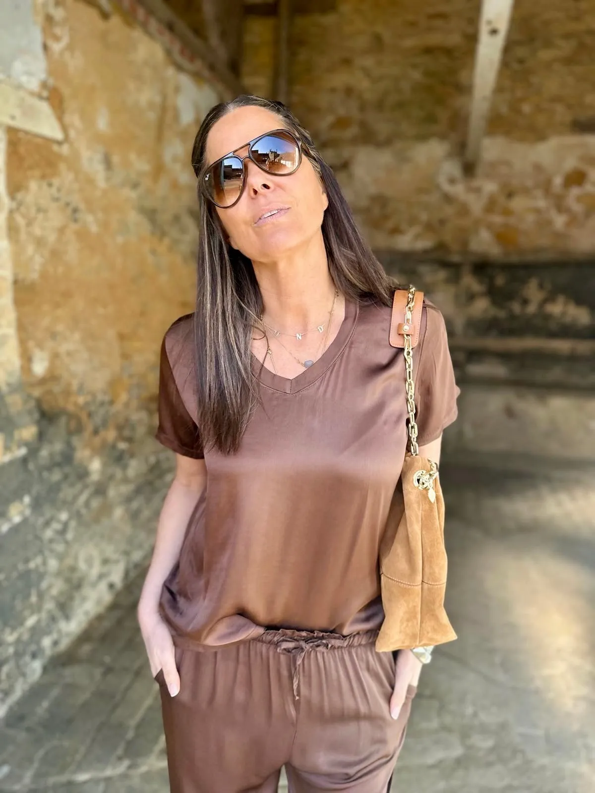 Isobel Silk Blend Tee Chocolate
