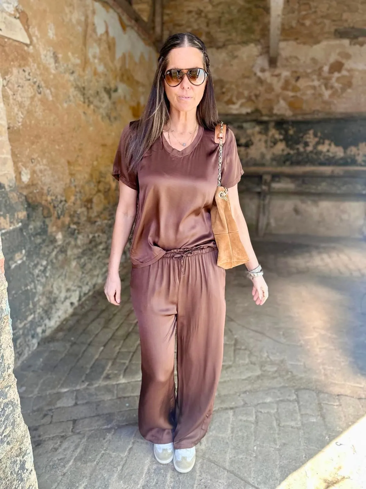 Isobel Silk Blend Tee Chocolate