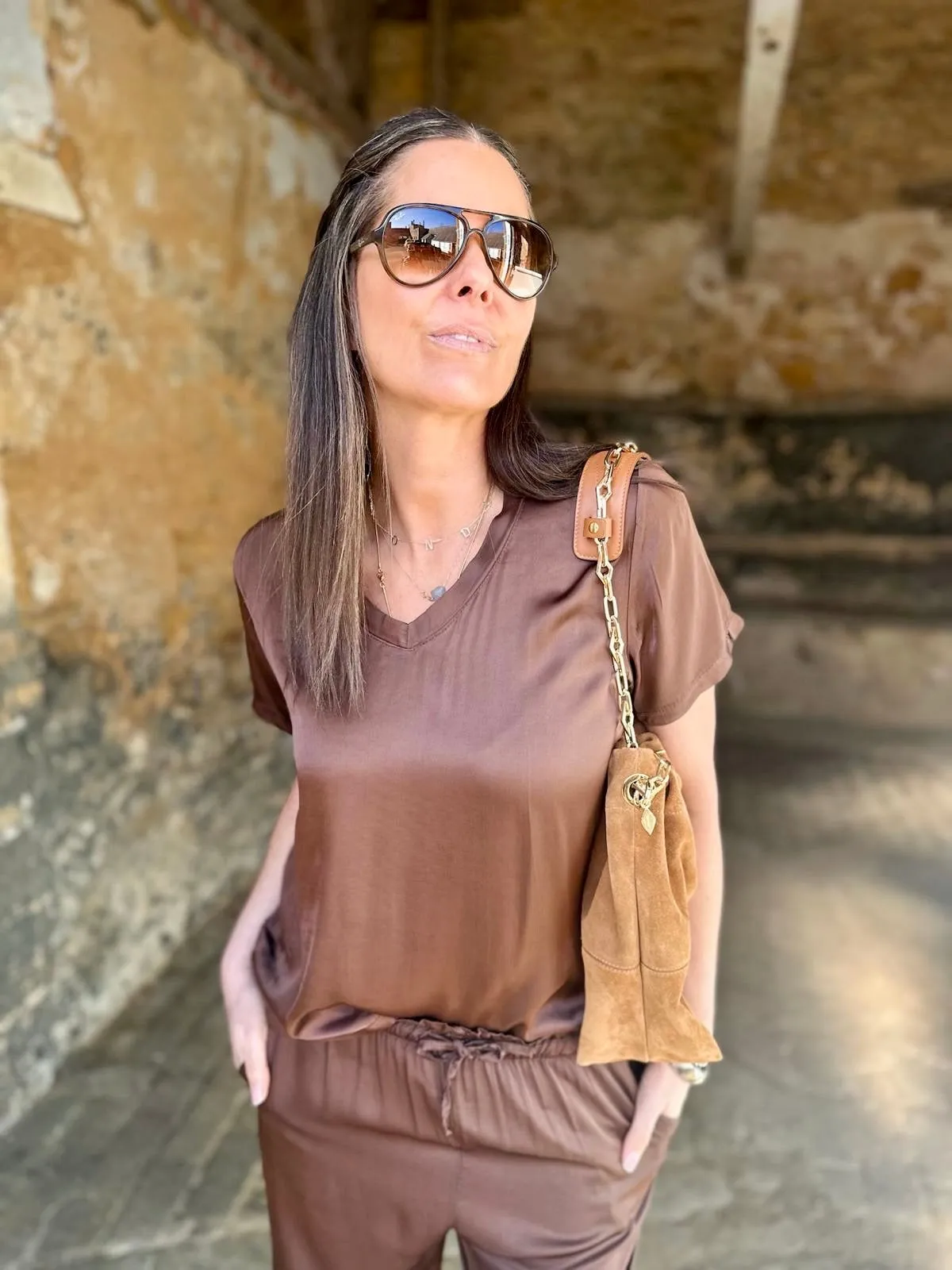 Isobel Silk Blend Tee Chocolate