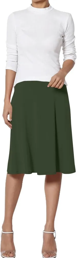 JJHAEVDY Women's Basic Midi Skirt Versatile Stretchy Flared Summer Casual High Waisted Skirt Pleated A-Line Skirts