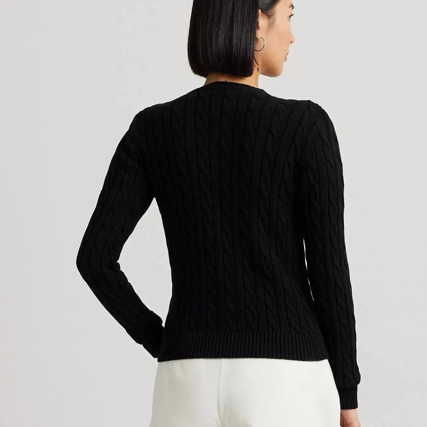 Lauren Ralph Lauren Cable-Knit Cotton Cardigan in Black