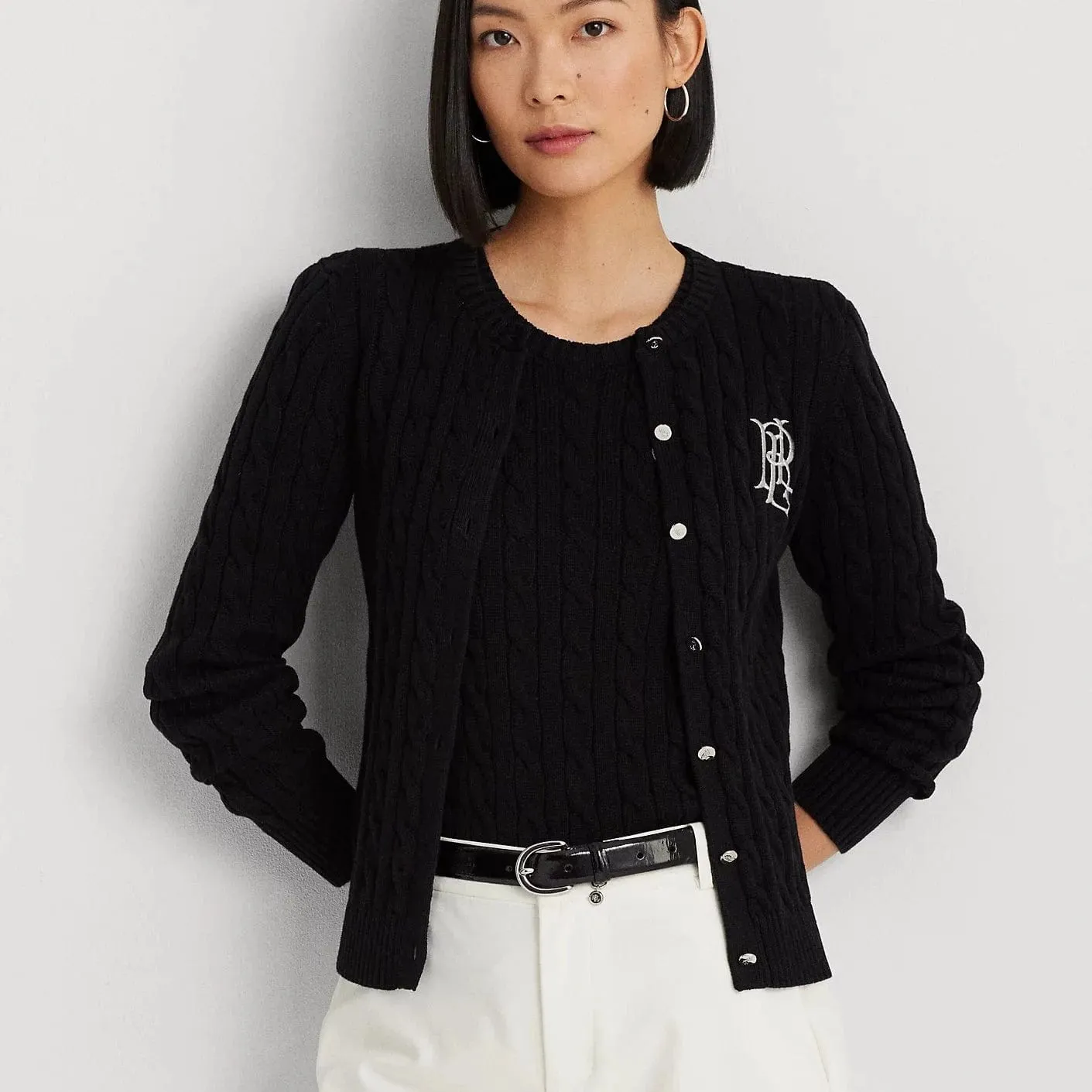 Lauren Ralph Lauren Cable-Knit Cotton Cardigan in Black