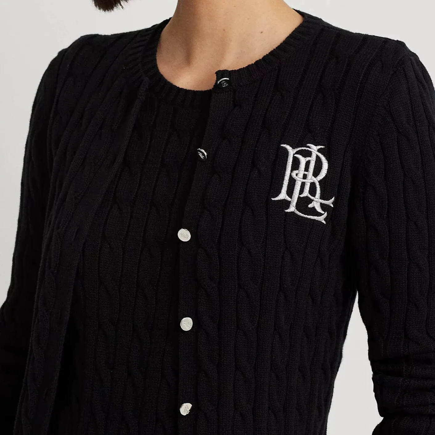 Lauren Ralph Lauren Cable-Knit Cotton Cardigan in Black