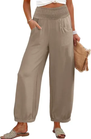 Linen Pants Women Summer High Waisted Loose Fit Pants Flowy Baggy Casual Harem Palazzo Pant Beach Vacation Trousers