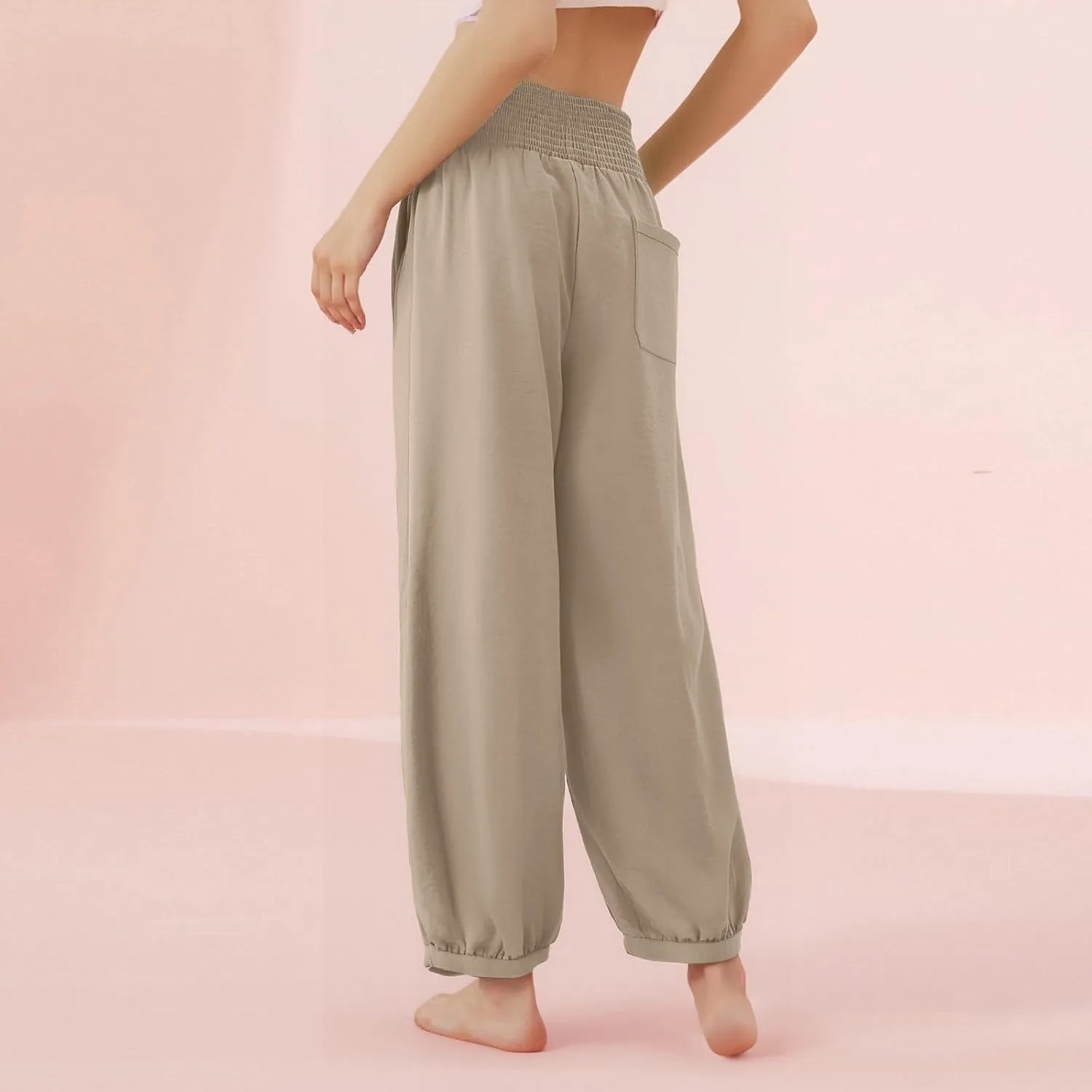 Linen Pants Women Summer High Waisted Loose Fit Pants Flowy Baggy Casual Harem Palazzo Pant Beach Vacation Trousers