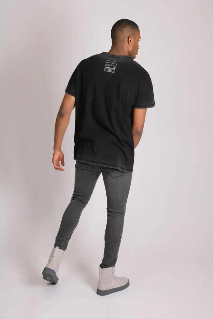 Logan Stretch Skinny Jeans In Washed Black With Distressing