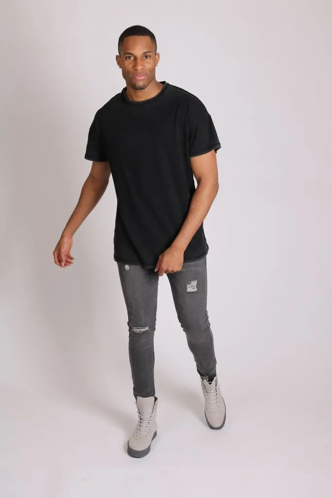 Logan Stretch Skinny Jeans In Washed Black With Distressing