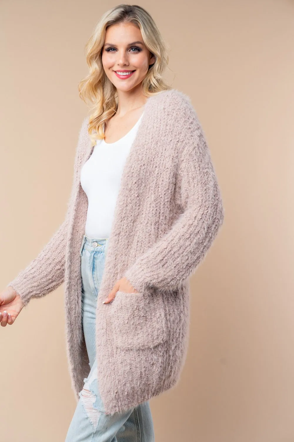 Long Sleeve Knit Taupe Cardigan