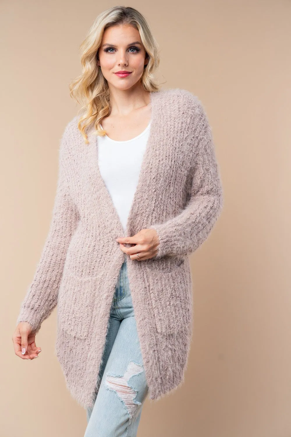 Long Sleeve Knit Taupe Cardigan