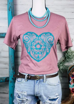Mauve Tooled Heart Short Sleeve Graphic Tee