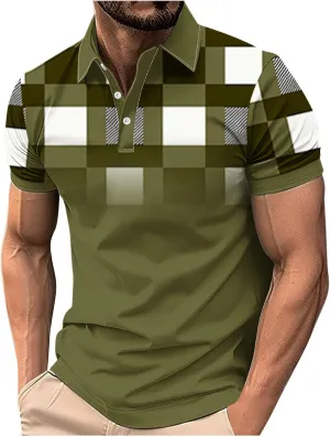 Mens Golf Shirts Short Sleeve Big and Tall Summer Mesh Shirt,Plaid Graphic Print,Breathable Plain Tees Business Casual
