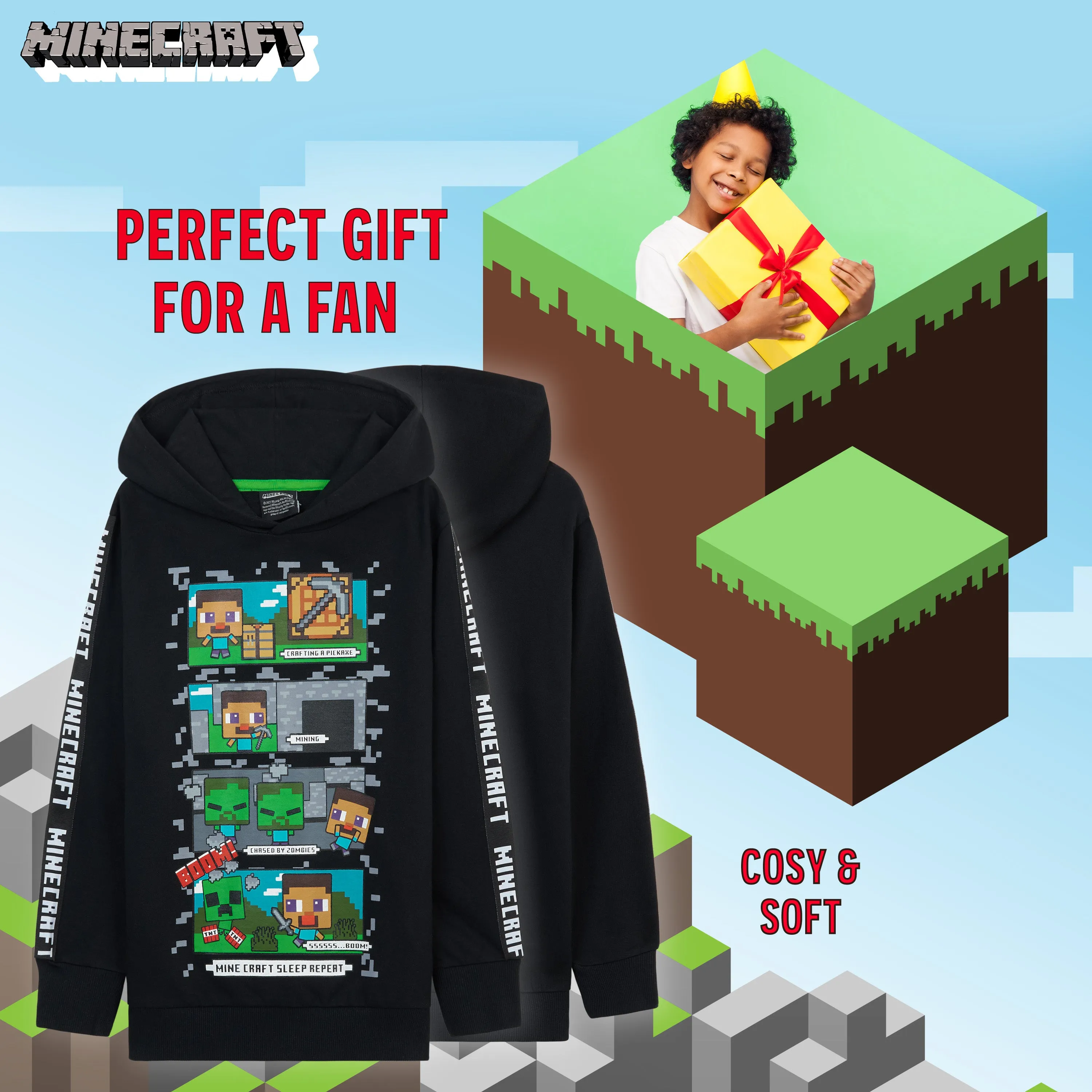 Minecraft Hoodie for Boys - Black, Gifts for Gamers
