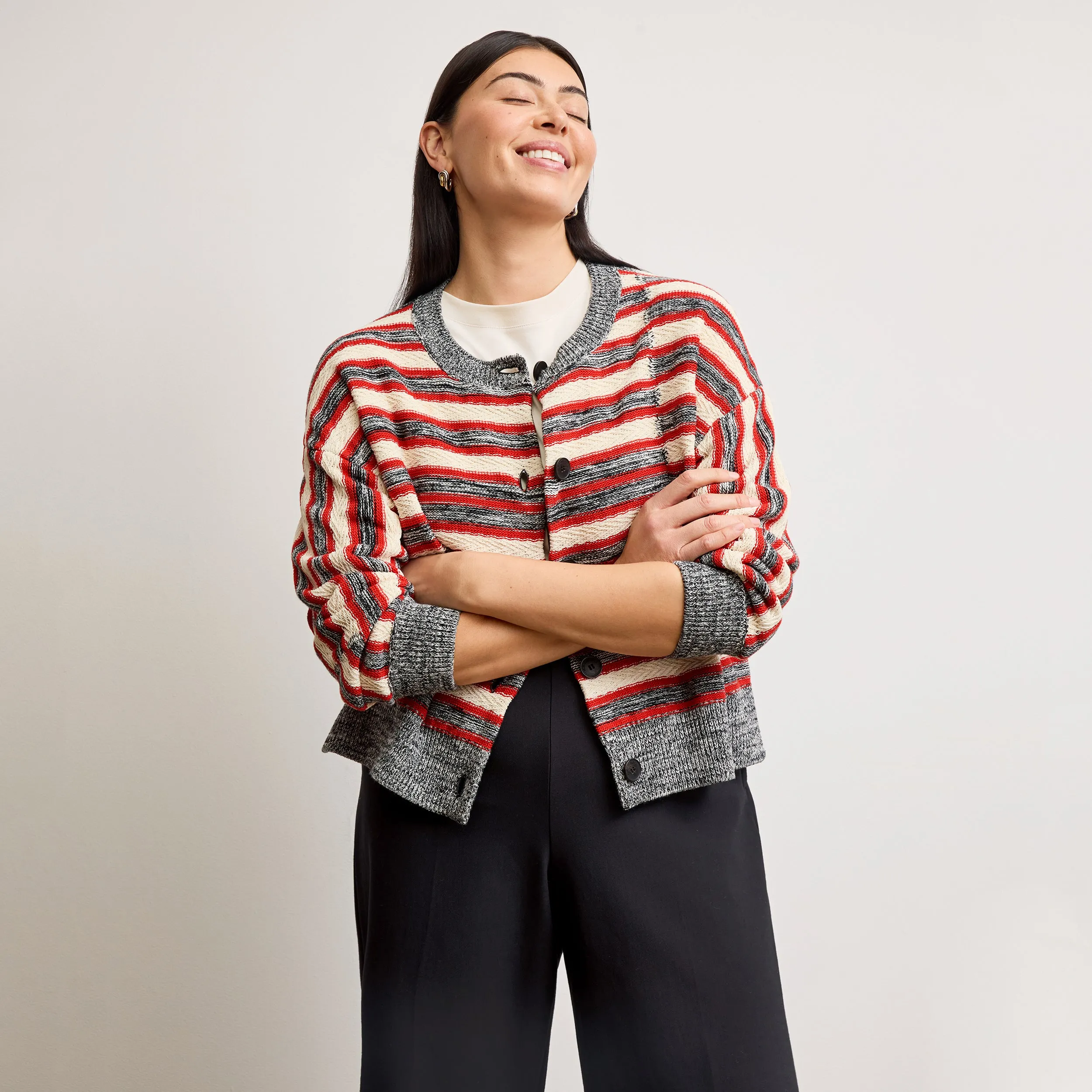 Miriam Oversized Cardigan - Multi Knit :: Sunset Stripe