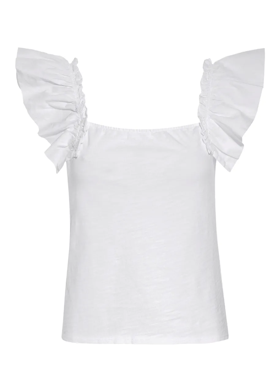 Misty open back ruffle tank in optic white