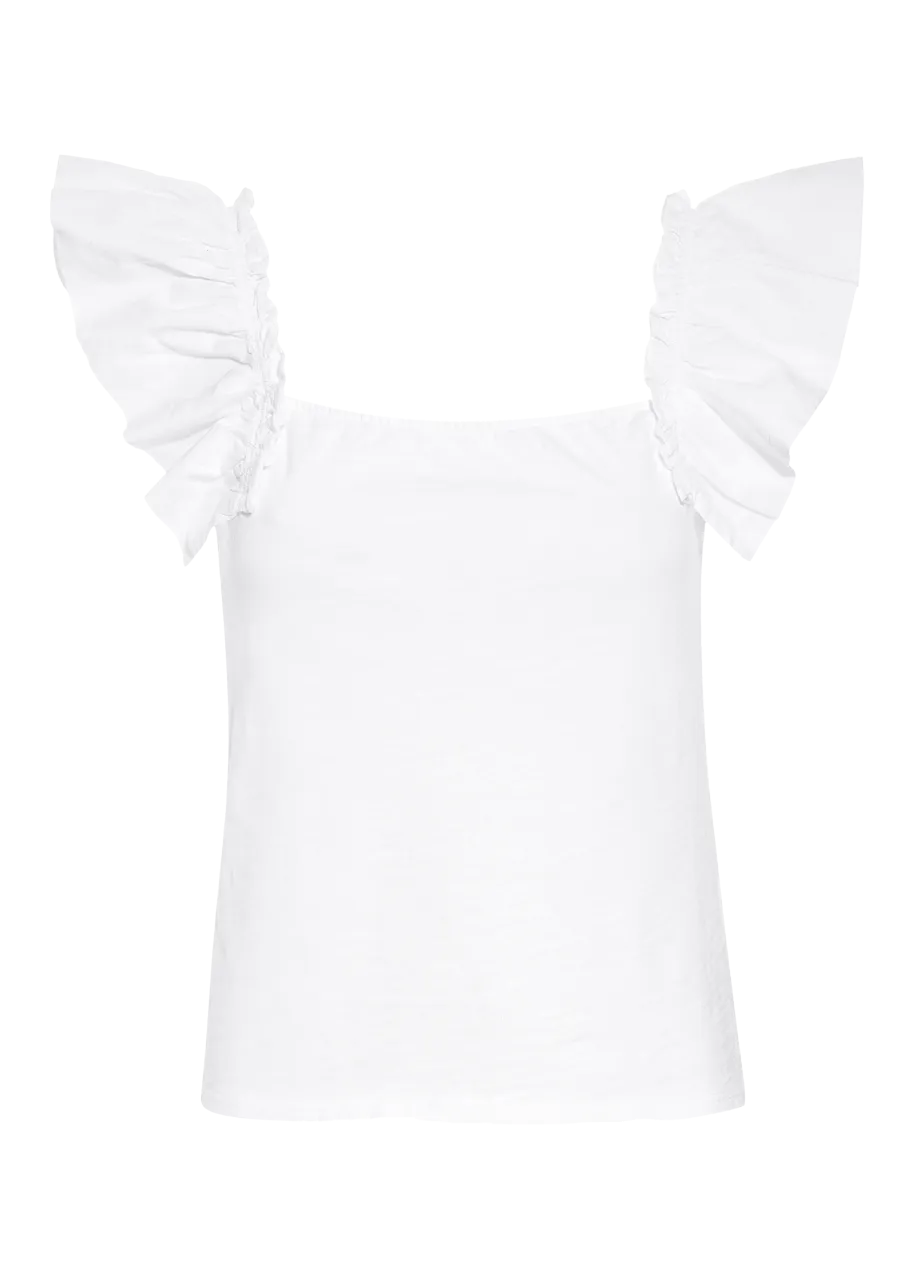 Misty open back ruffle tank in optic white