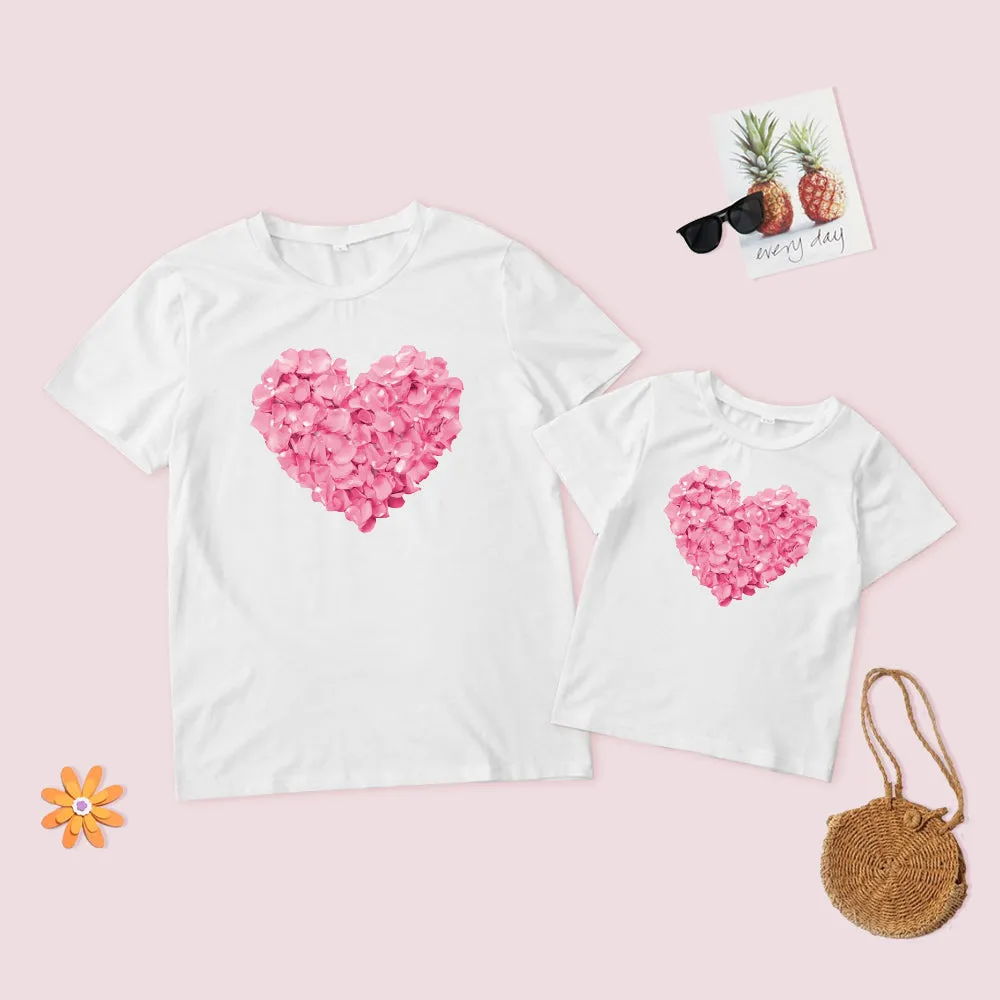 Mommy and Me Love Heart Print Short Sleeve T-Shirt
