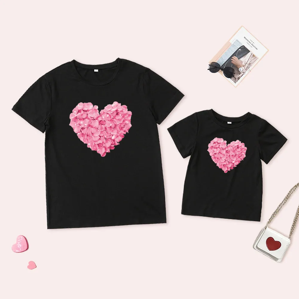 Mommy and Me Love Heart Print Short Sleeve T-Shirt