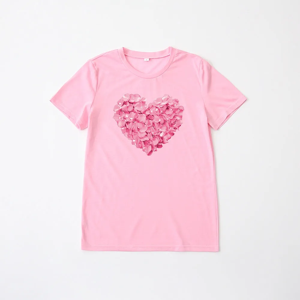 Mommy and Me Love Heart Print Short Sleeve T-Shirt