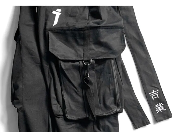 Multi Pocket Hip Hop Pants Men Ribbon Elastic Waist Harajuku Streetwear Joggers Mens Trousers Techwear Pants