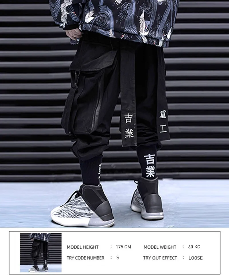 Multi Pocket Hip Hop Pants Men Ribbon Elastic Waist Harajuku Streetwear Joggers Mens Trousers Techwear Pants