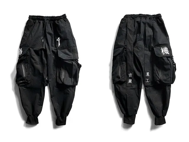 Multi Pocket Hip Hop Pants Men Ribbon Elastic Waist Harajuku Streetwear Joggers Mens Trousers Techwear Pants