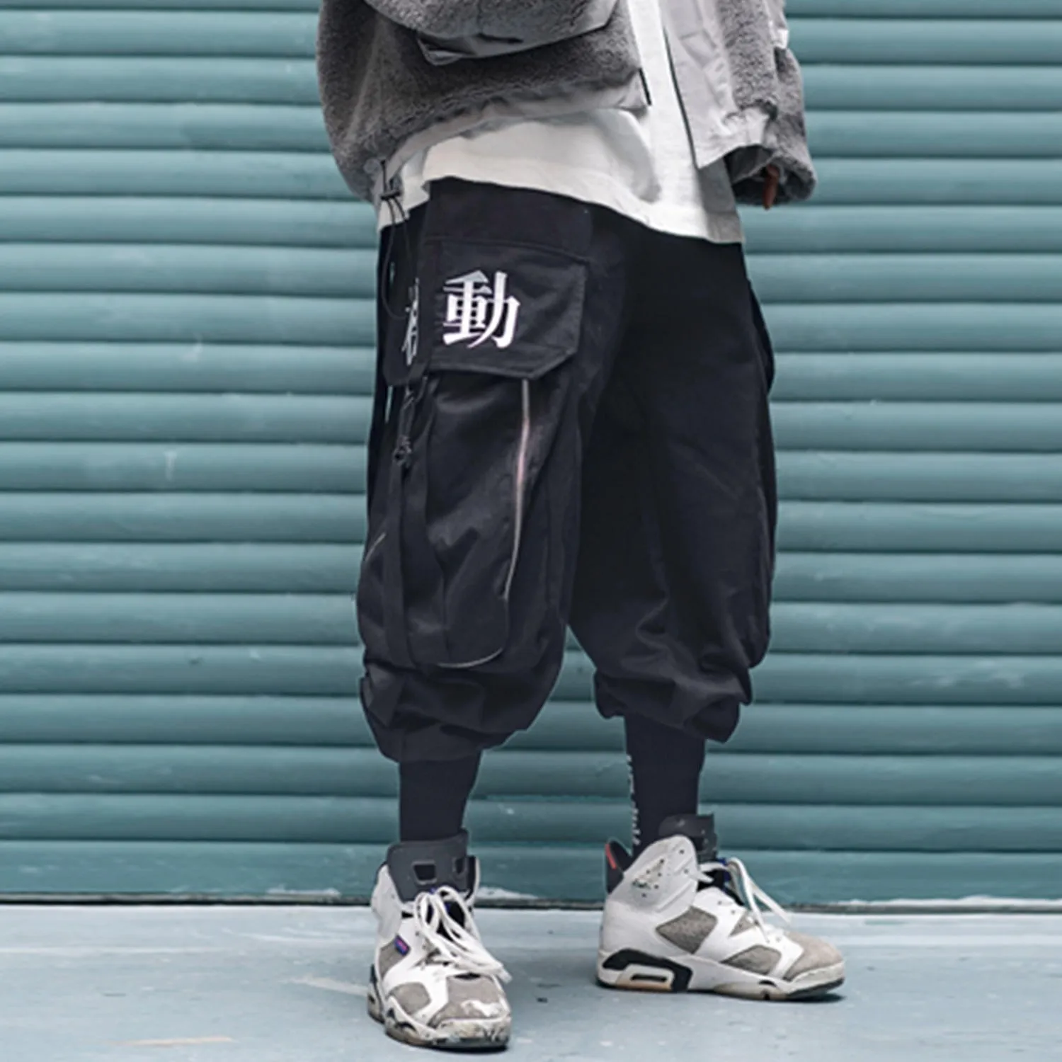 Multi Pocket Hip Hop Pants Men Ribbon Elastic Waist Harajuku Streetwear Joggers Mens Trousers Techwear Pants