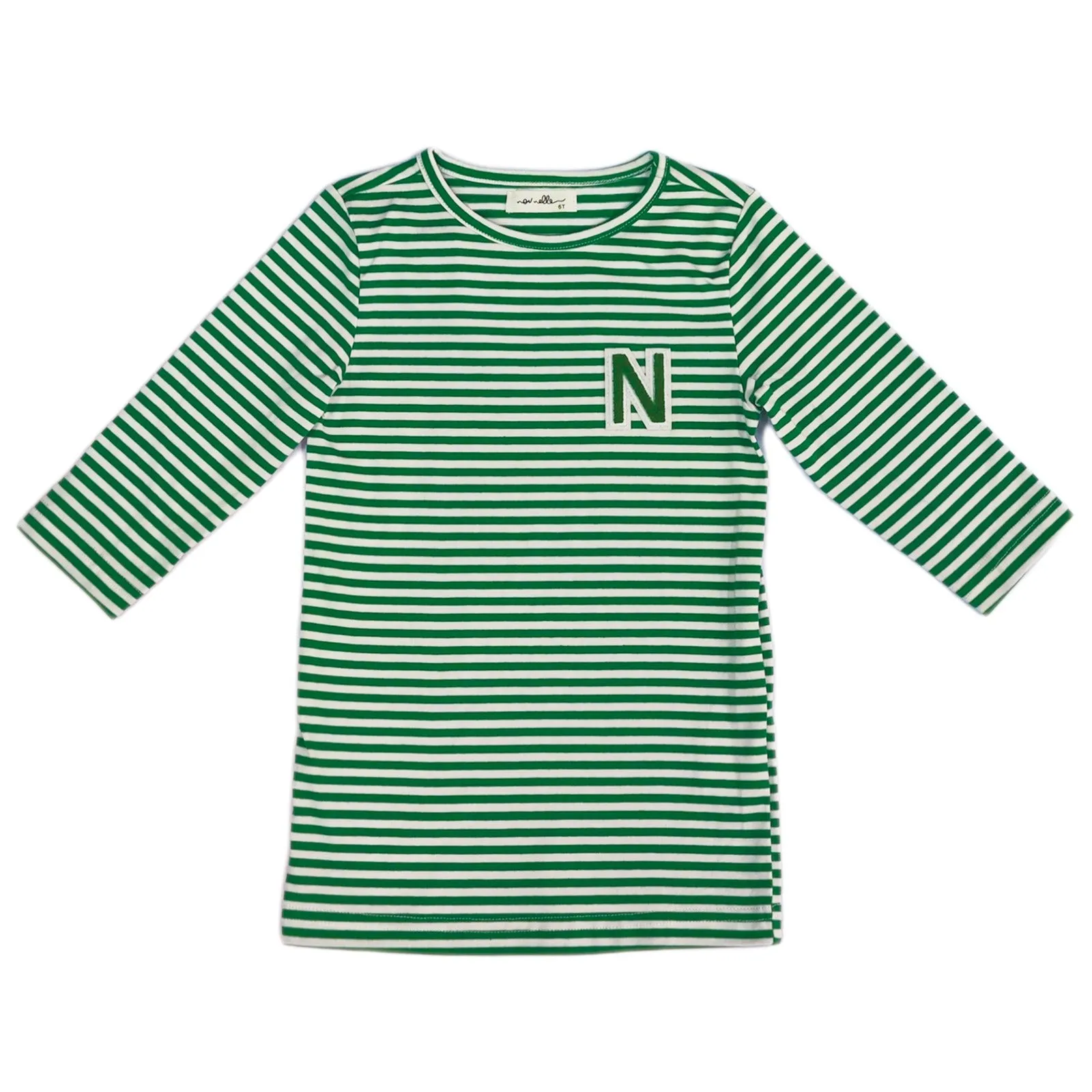 Nou Nelle N-Striped Tee Green 3/4 Sleeve