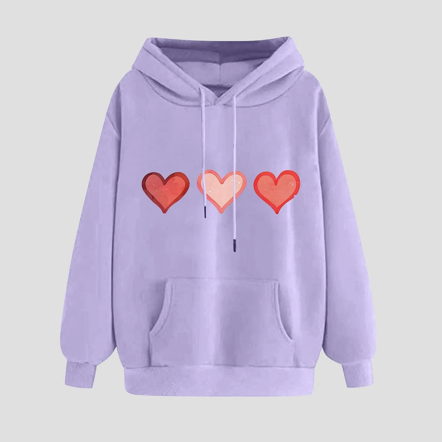 Oversized Sweatshirt for Women Funny Love Heart Print Hoodies Drop-shoulder Long Sleeve Pullover Tops with Pockets