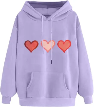 Oversized Sweatshirt for Women Funny Love Heart Print Hoodies Drop-shoulder Long Sleeve Pullover Tops with Pockets