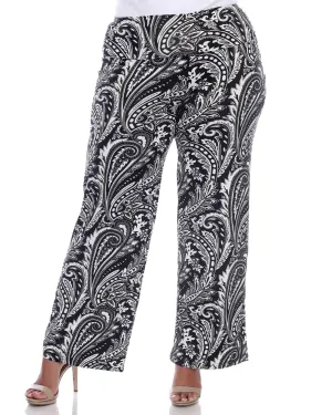 Paisley Wide Leg Palazzo Pants | Black White Paisley