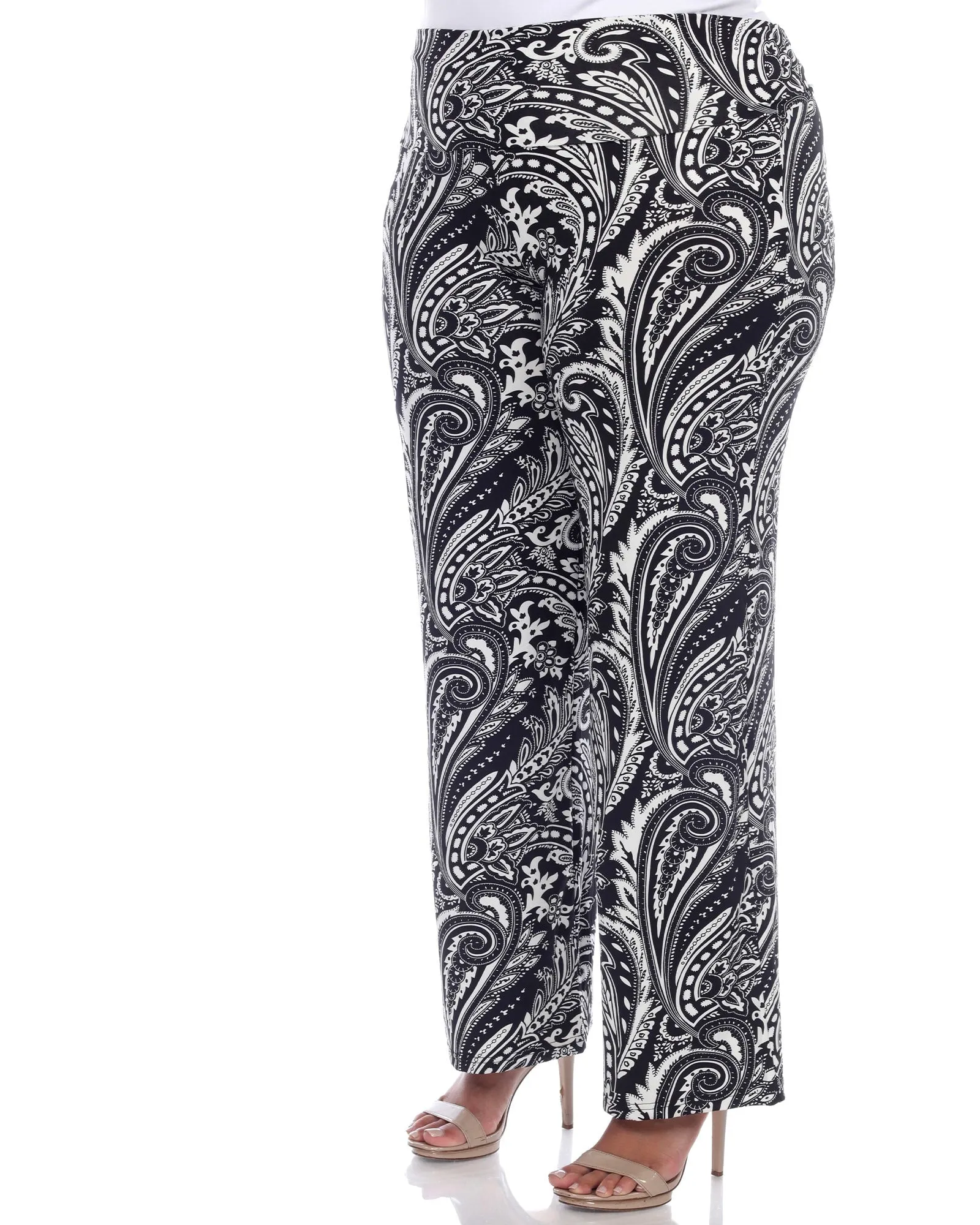 Paisley Wide Leg Palazzo Pants | Black White Paisley