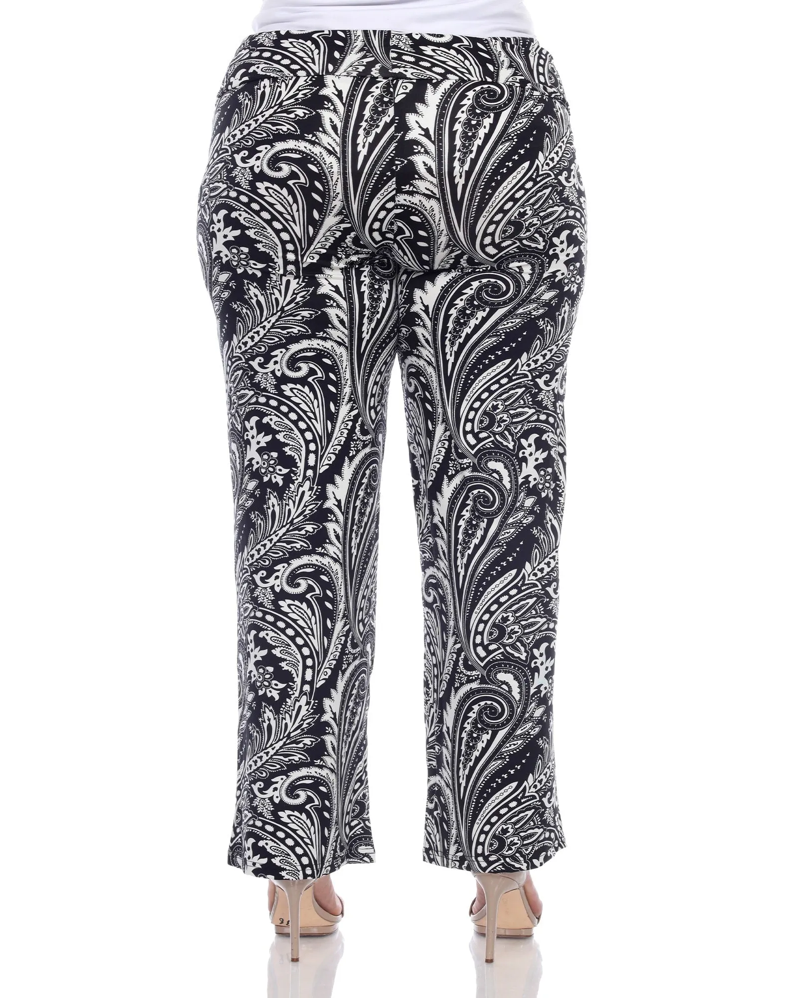 Paisley Wide Leg Palazzo Pants | Black White Paisley