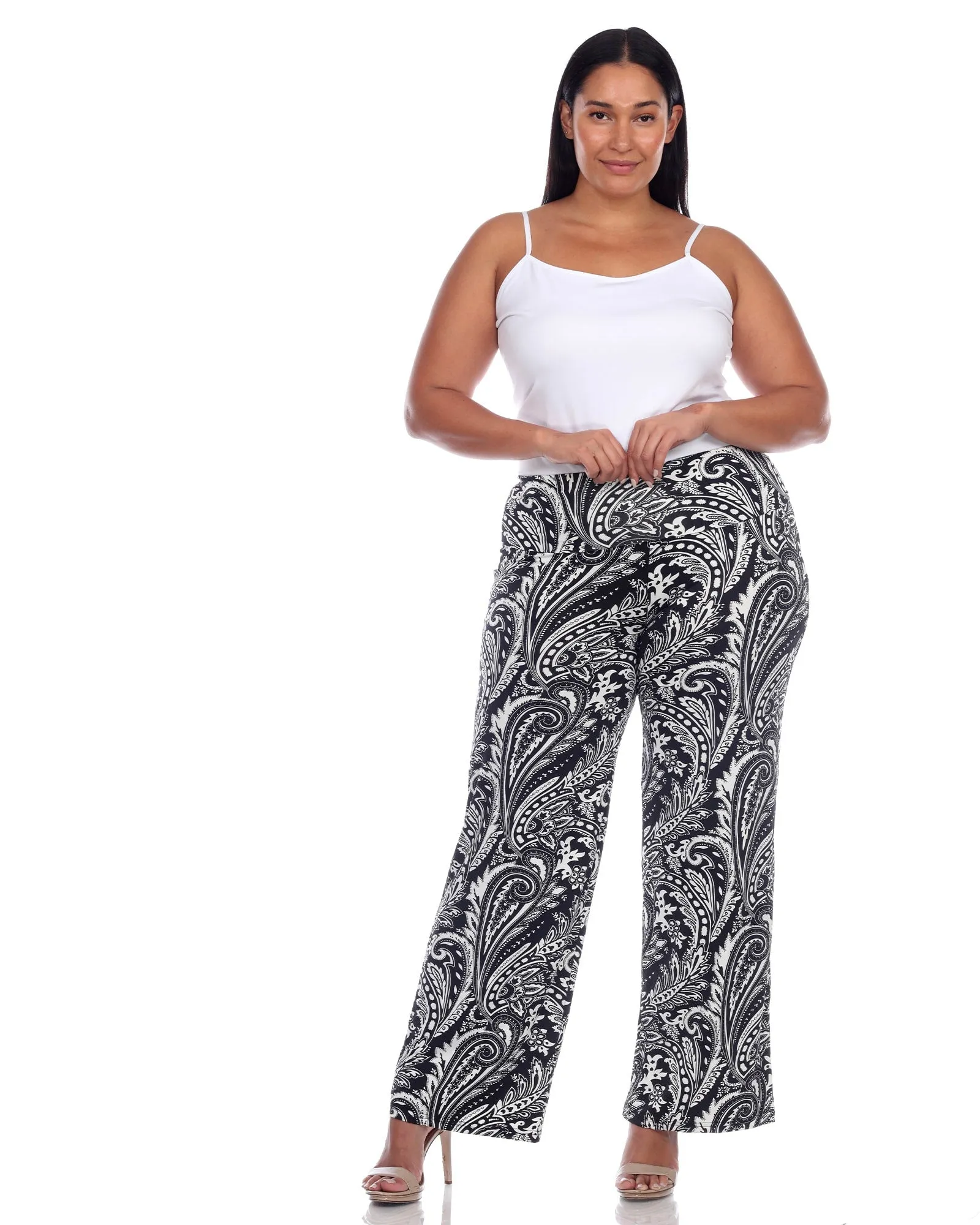 Paisley Wide Leg Palazzo Pants | Black White Paisley