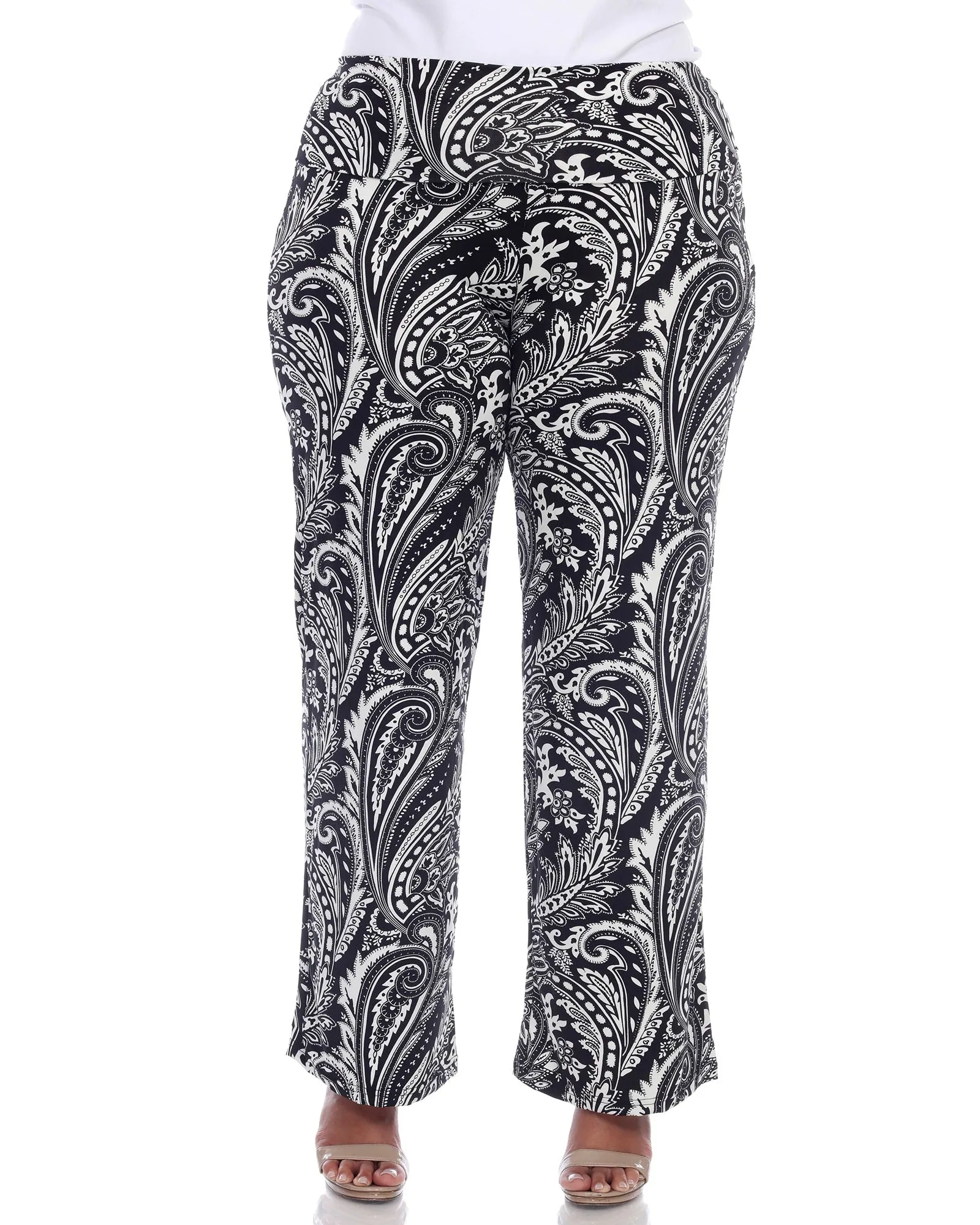 Paisley Wide Leg Palazzo Pants | Black White Paisley