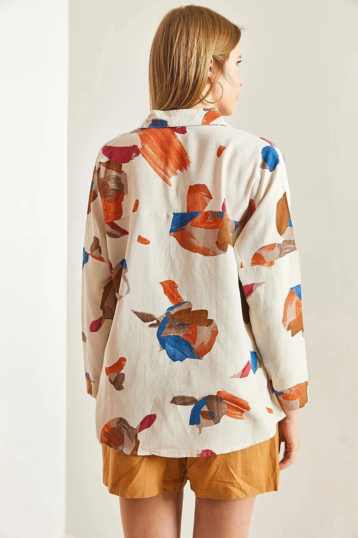 Palette Print Linen Long Sleeved Blouse