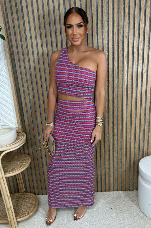 Pink Multi Back Slit Maxi Skirt