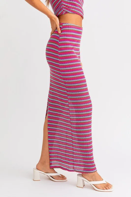 Pink Multi Back Slit Maxi Skirt