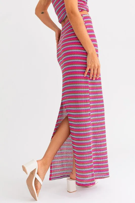 Pink Multi Back Slit Maxi Skirt