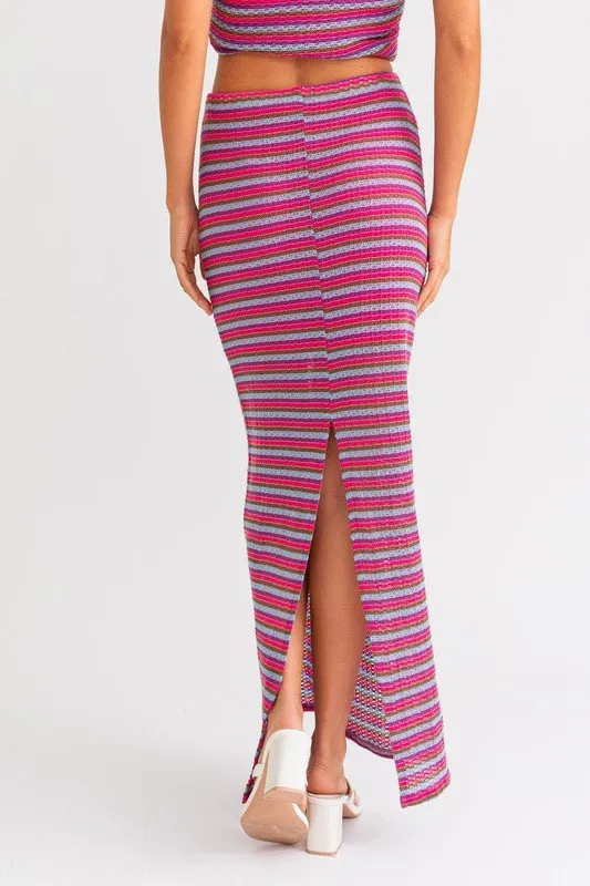 Pink Multi Back Slit Maxi Skirt